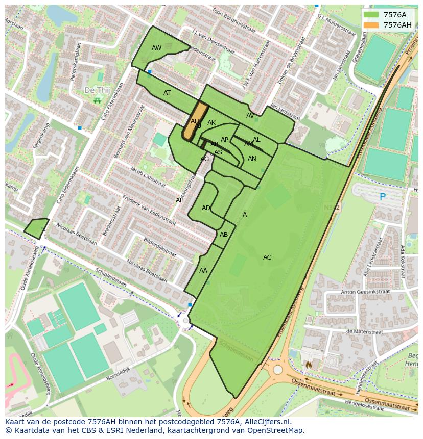 Afbeelding van het postcodegebied 7576 AH op de kaart.