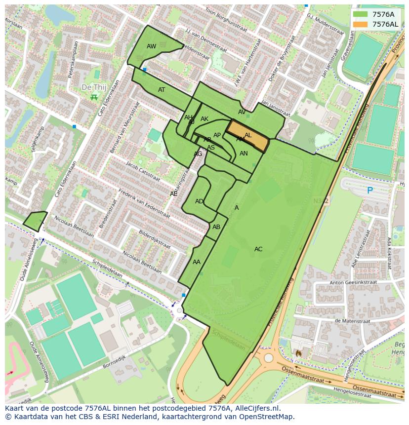 Afbeelding van het postcodegebied 7576 AL op de kaart.