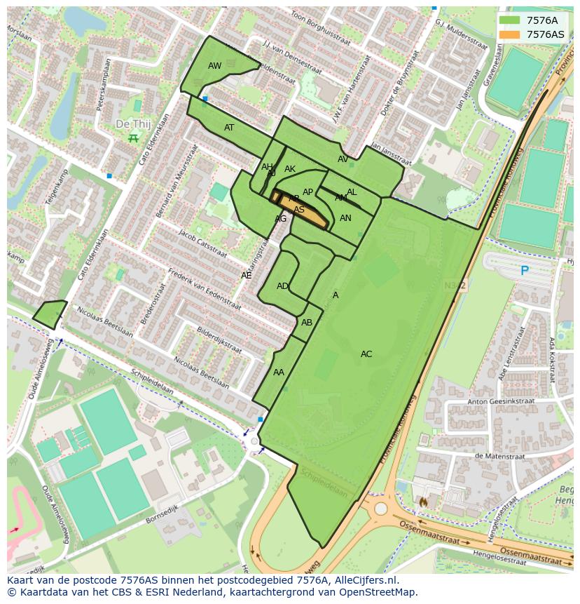 Afbeelding van het postcodegebied 7576 AS op de kaart.