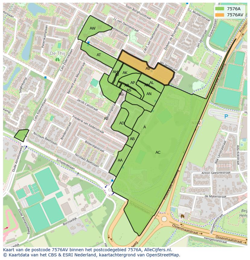 Afbeelding van het postcodegebied 7576 AV op de kaart.