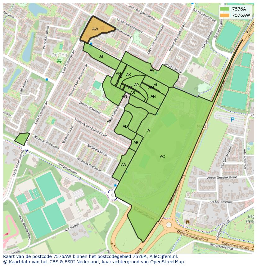 Afbeelding van het postcodegebied 7576 AW op de kaart.