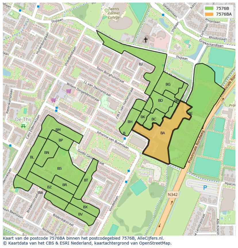 Afbeelding van het postcodegebied 7576 BA op de kaart.