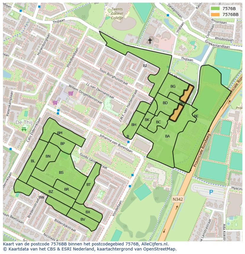 Afbeelding van het postcodegebied 7576 BB op de kaart.