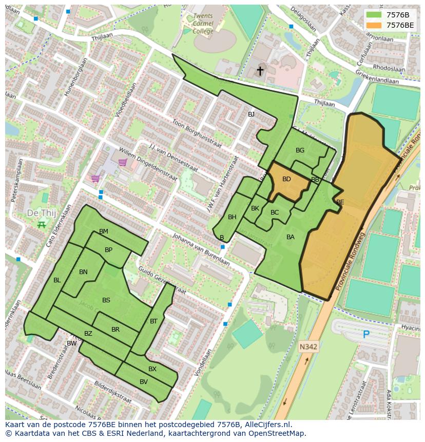Afbeelding van het postcodegebied 7576 BE op de kaart.
