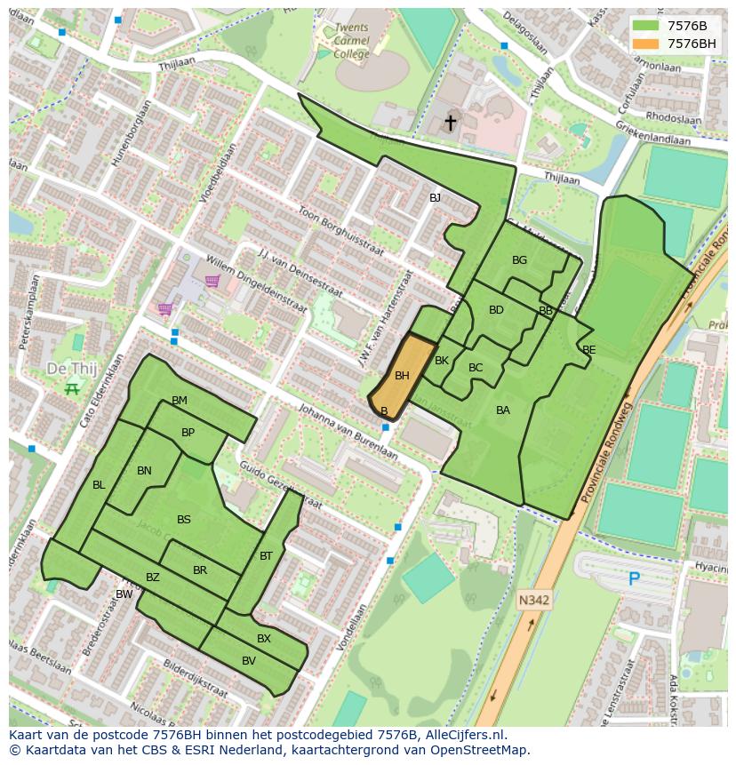 Afbeelding van het postcodegebied 7576 BH op de kaart.