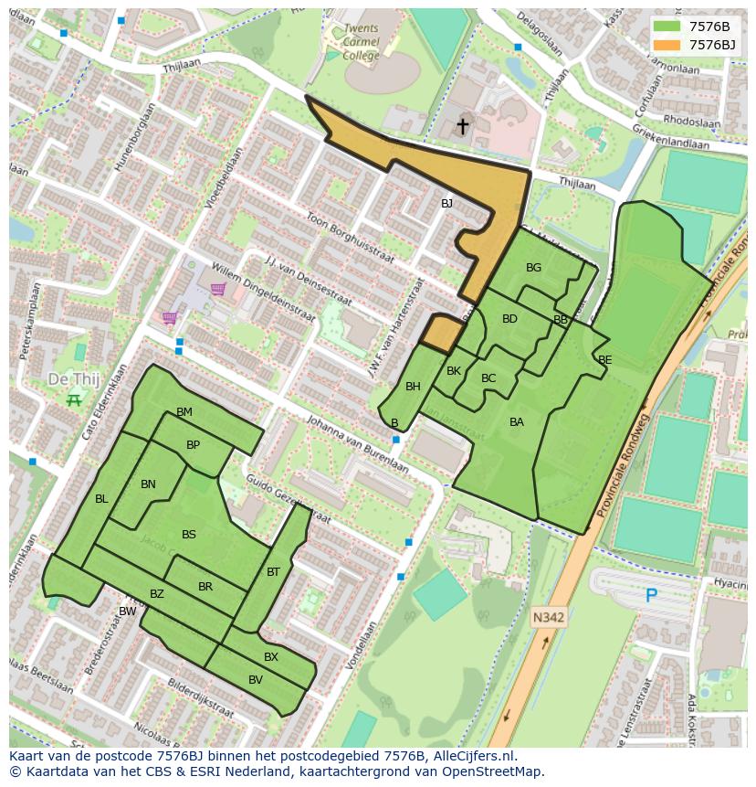 Afbeelding van het postcodegebied 7576 BJ op de kaart.