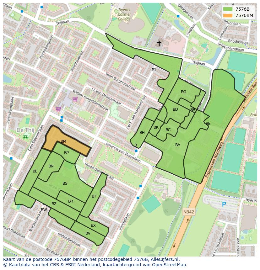 Afbeelding van het postcodegebied 7576 BM op de kaart.