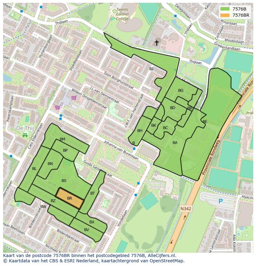 Afbeelding van het postcodegebied 7576 BR op de kaart.