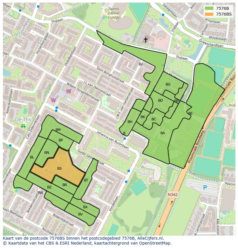 Afbeelding van het postcodegebied 7576 BS op de kaart.