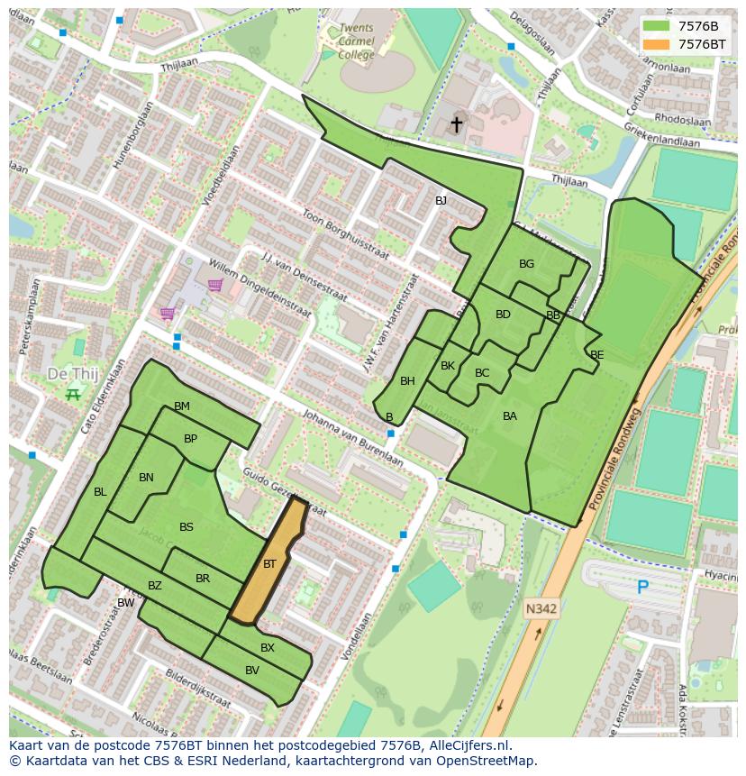 Afbeelding van het postcodegebied 7576 BT op de kaart.