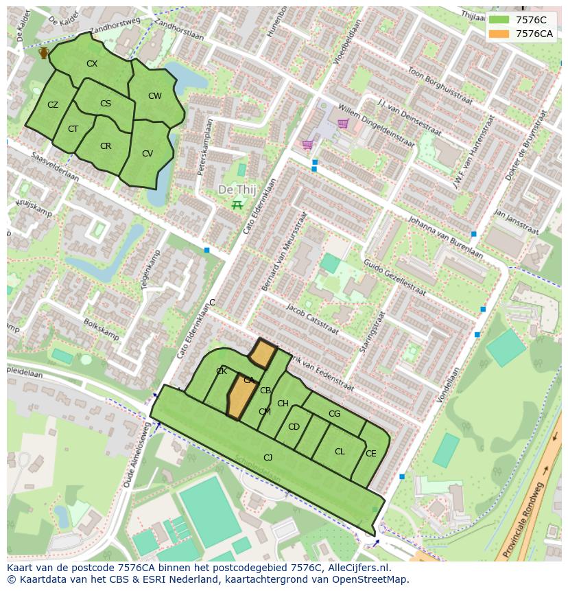 Afbeelding van het postcodegebied 7576 CA op de kaart.