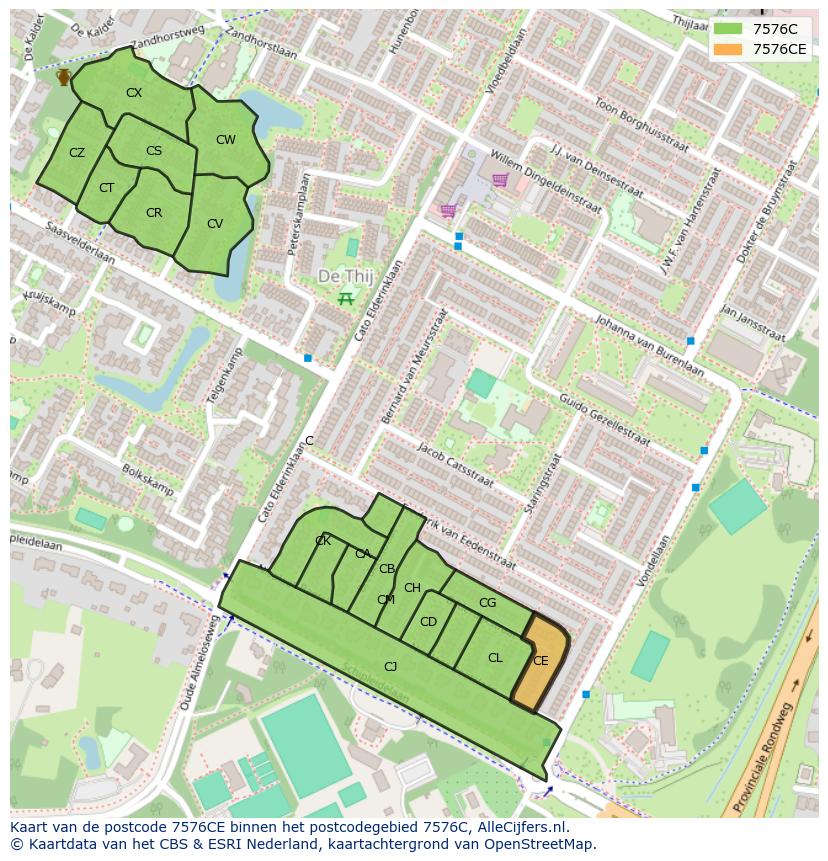 Afbeelding van het postcodegebied 7576 CE op de kaart.