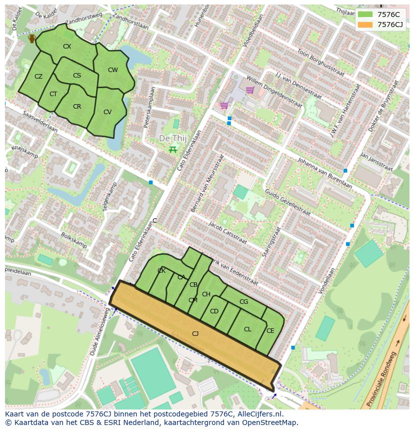 Afbeelding van het postcodegebied 7576 CJ op de kaart.