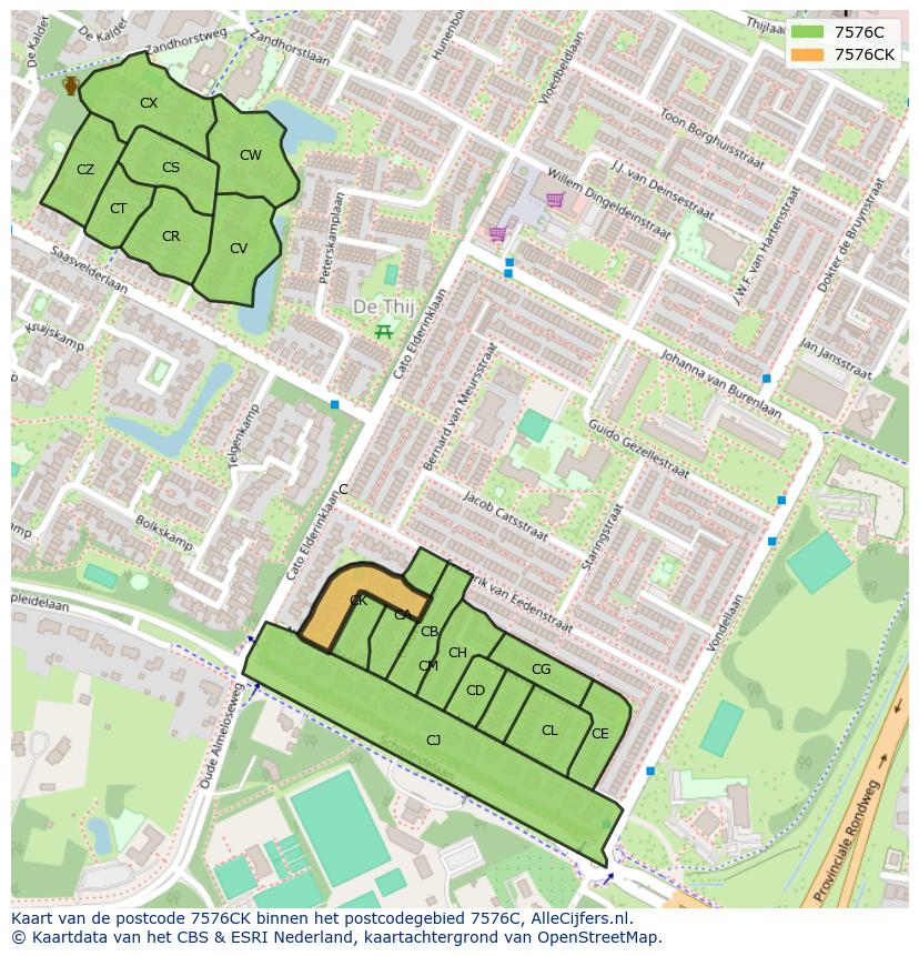 Afbeelding van het postcodegebied 7576 CK op de kaart.
