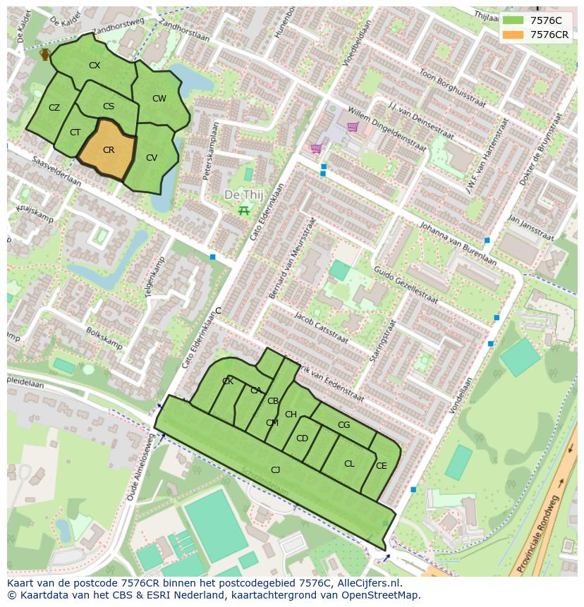 Afbeelding van het postcodegebied 7576 CR op de kaart.