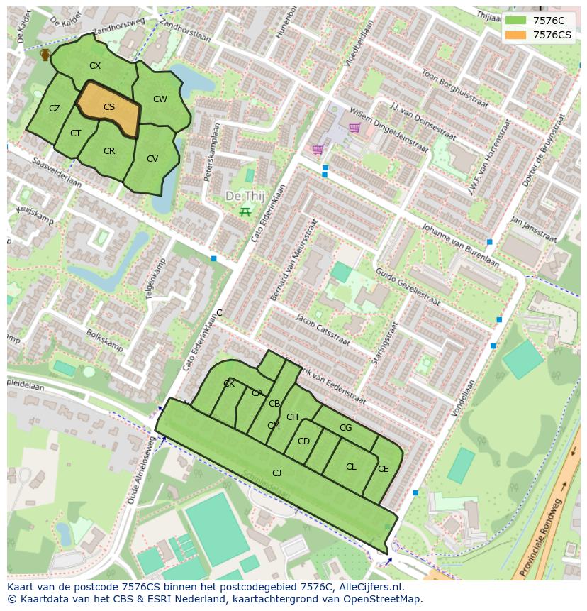 Afbeelding van het postcodegebied 7576 CS op de kaart.