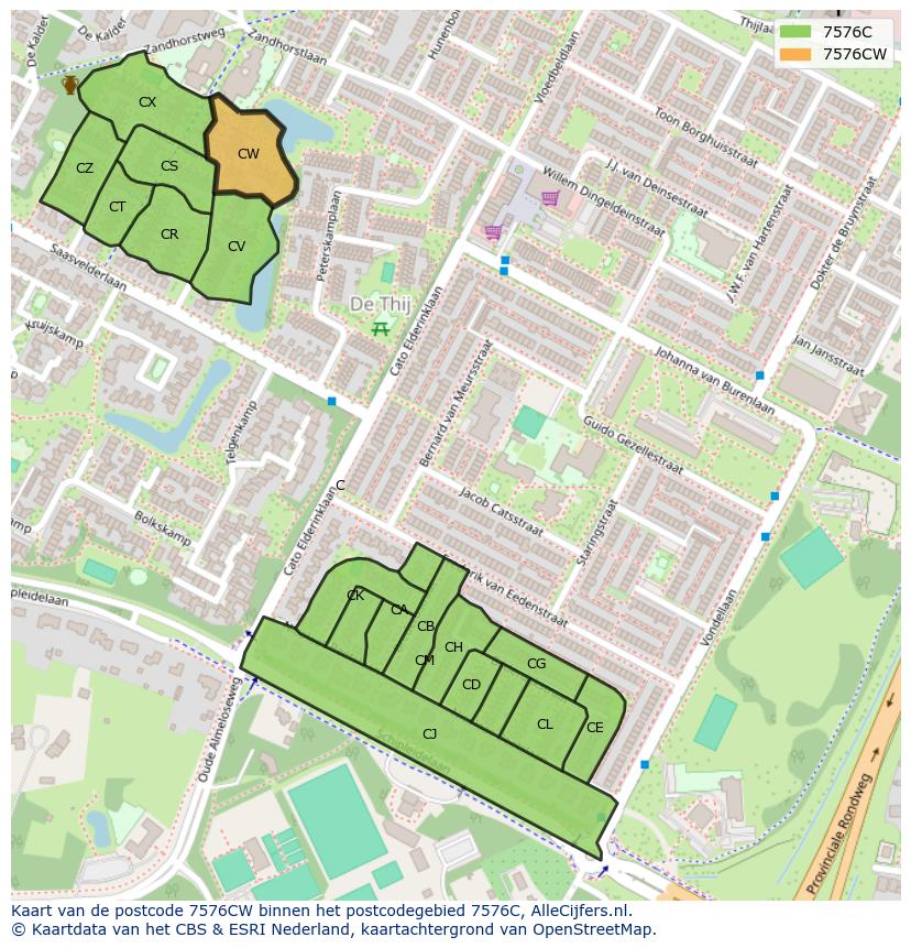 Afbeelding van het postcodegebied 7576 CW op de kaart.