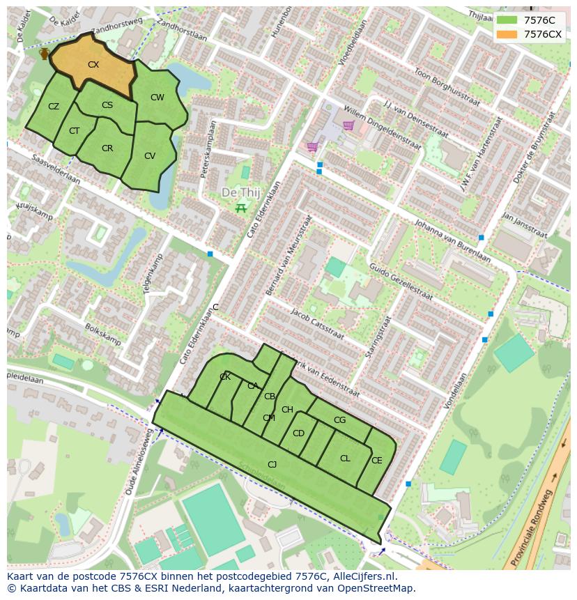Afbeelding van het postcodegebied 7576 CX op de kaart.