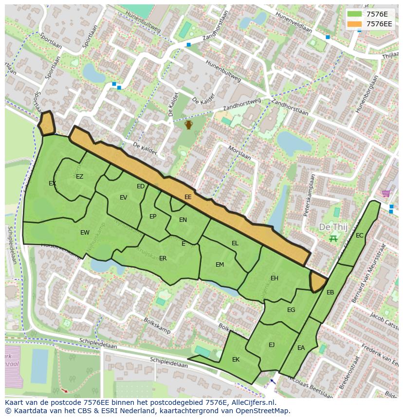 Afbeelding van het postcodegebied 7576 EE op de kaart.