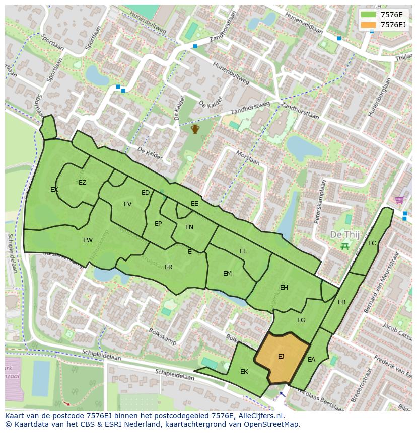 Afbeelding van het postcodegebied 7576 EJ op de kaart.