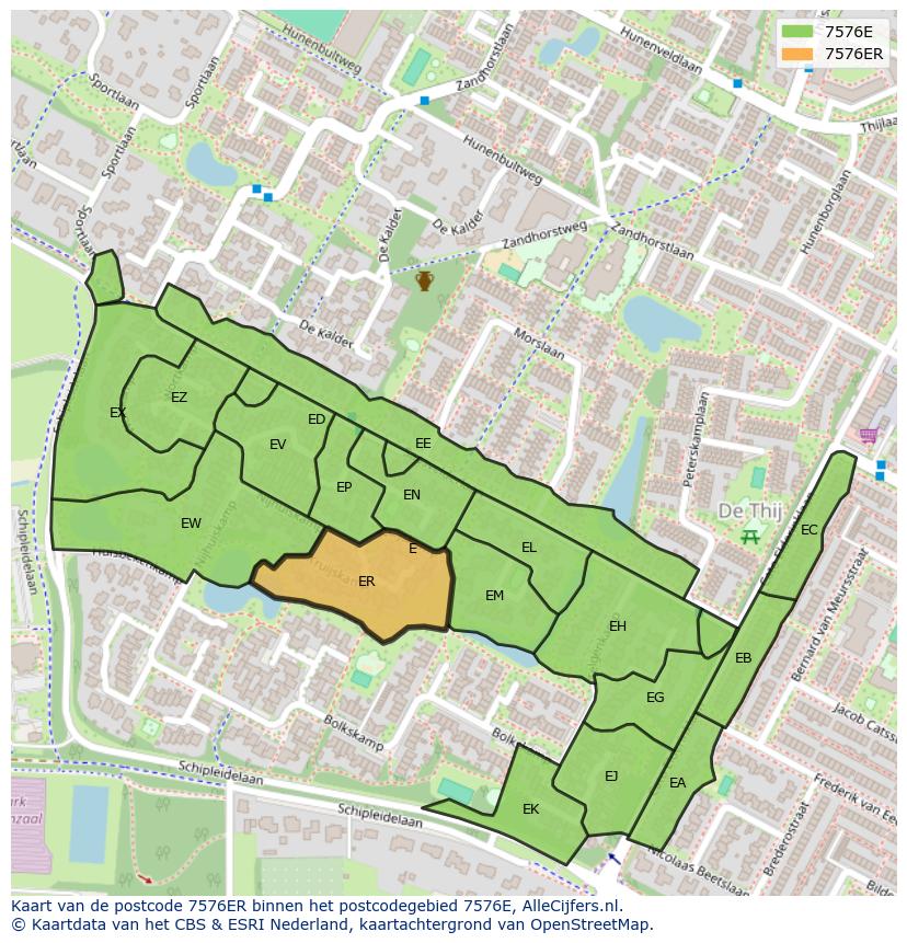 Afbeelding van het postcodegebied 7576 ER op de kaart.