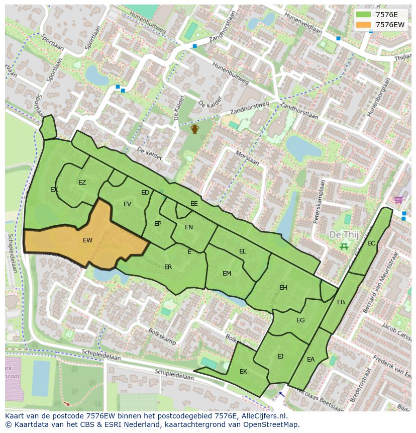 Afbeelding van het postcodegebied 7576 EW op de kaart.