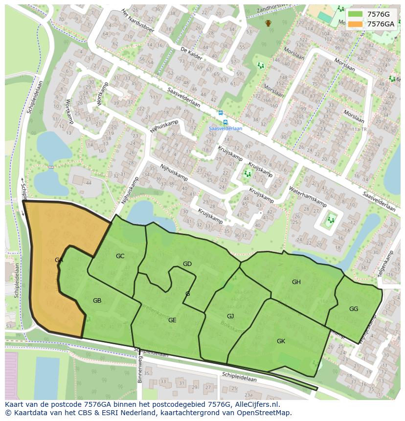 Afbeelding van het postcodegebied 7576 GA op de kaart.