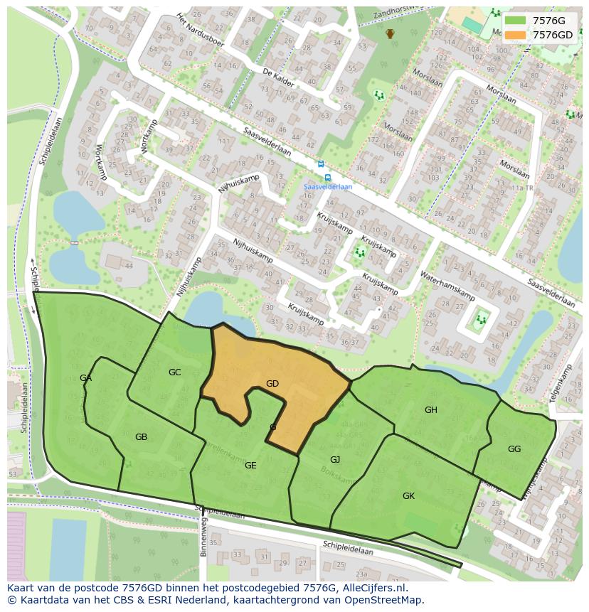 Afbeelding van het postcodegebied 7576 GD op de kaart.