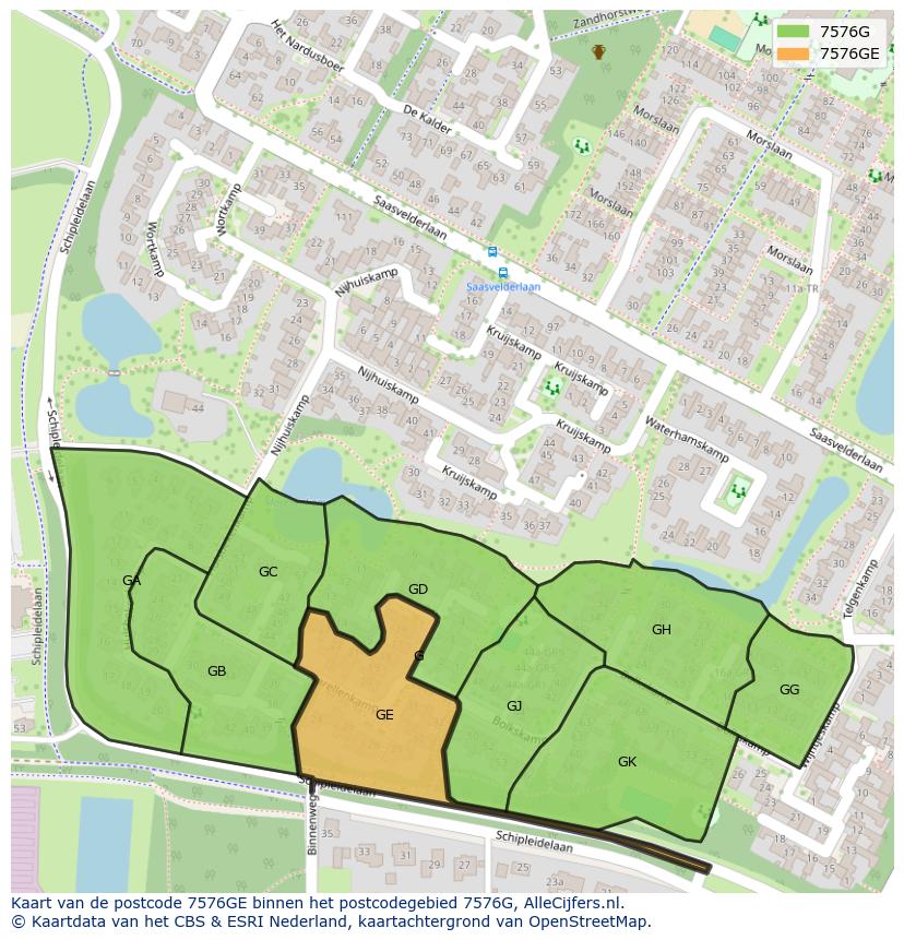 Afbeelding van het postcodegebied 7576 GE op de kaart.