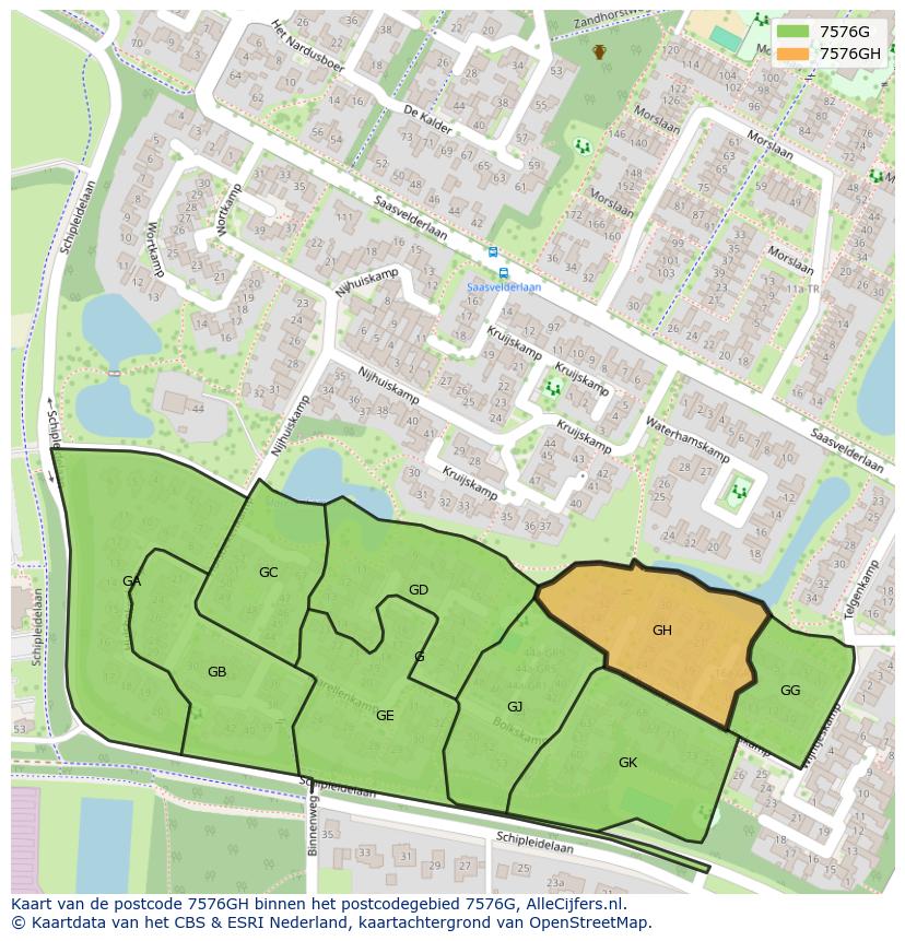 Afbeelding van het postcodegebied 7576 GH op de kaart.