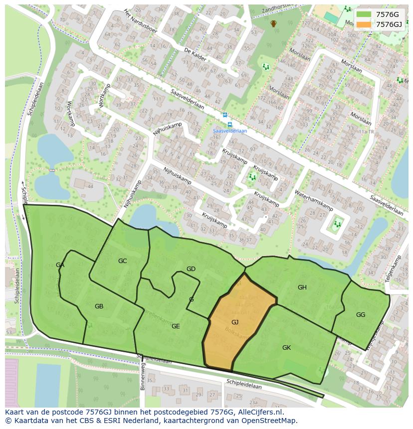 Afbeelding van het postcodegebied 7576 GJ op de kaart.