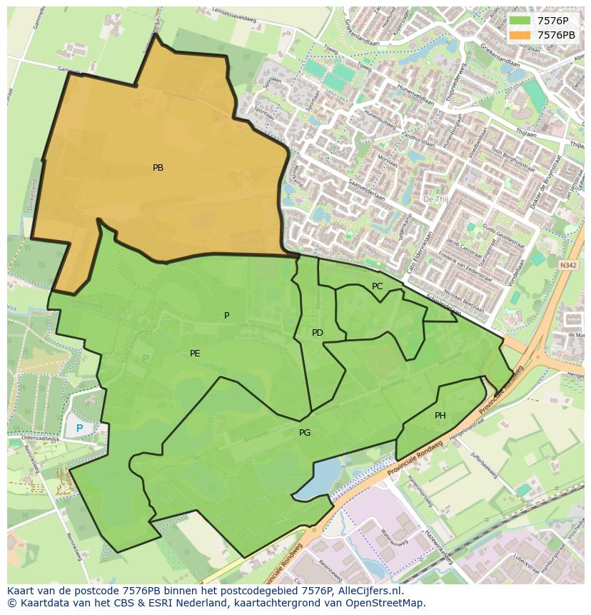 Afbeelding van het postcodegebied 7576 PB op de kaart.