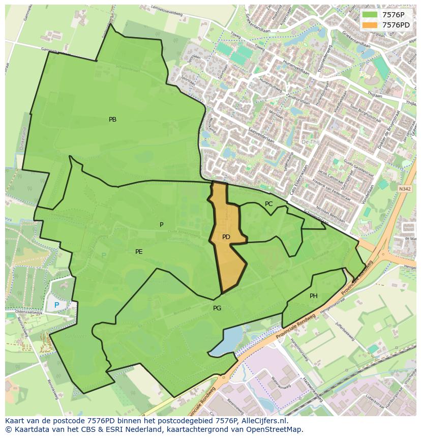 Afbeelding van het postcodegebied 7576 PD op de kaart.