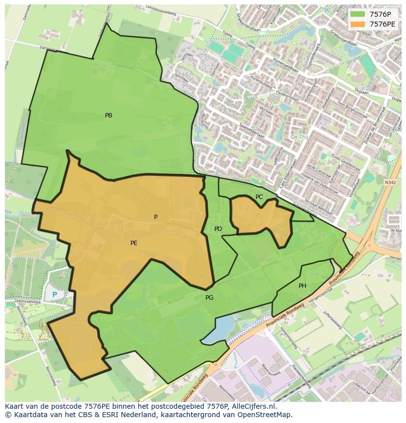 Afbeelding van het postcodegebied 7576 PE op de kaart.