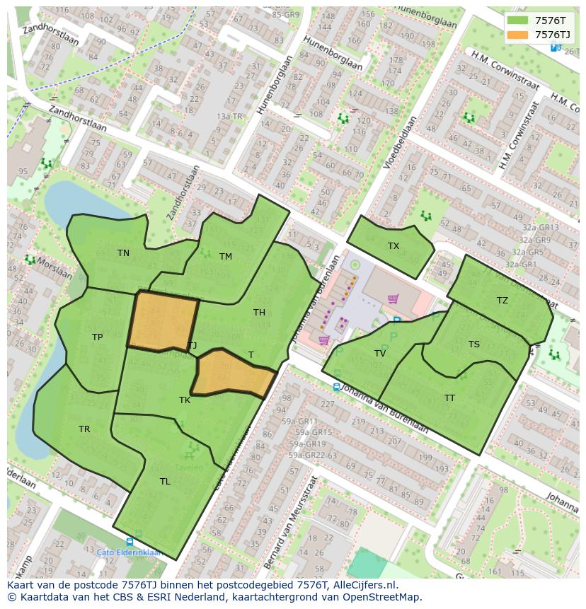 Afbeelding van het postcodegebied 7576 TJ op de kaart.