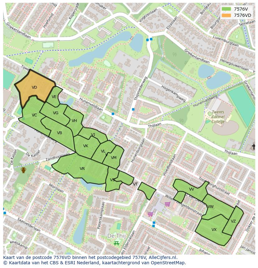 Afbeelding van het postcodegebied 7576 VD op de kaart.