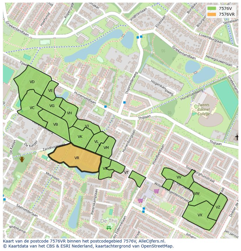 Afbeelding van het postcodegebied 7576 VR op de kaart.