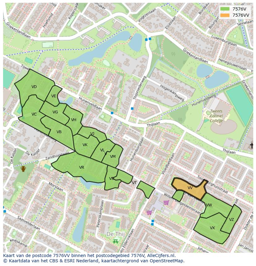 Afbeelding van het postcodegebied 7576 VV op de kaart.
