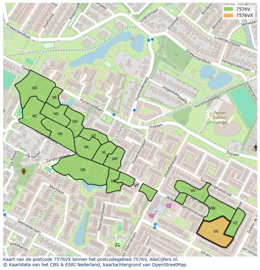 Afbeelding van het postcodegebied 7576 VX op de kaart.
