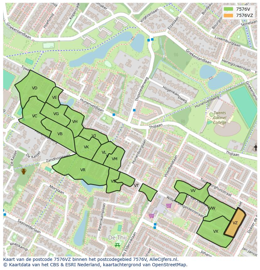Afbeelding van het postcodegebied 7576 VZ op de kaart.