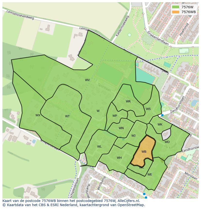 Afbeelding van het postcodegebied 7576 WB op de kaart.