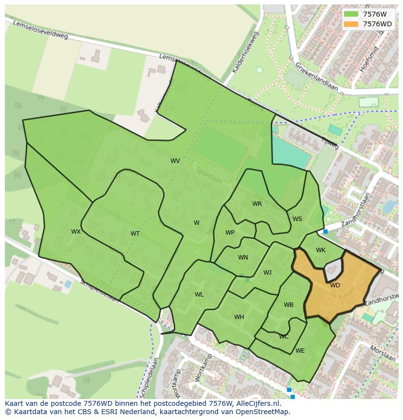 Afbeelding van het postcodegebied 7576 WD op de kaart.