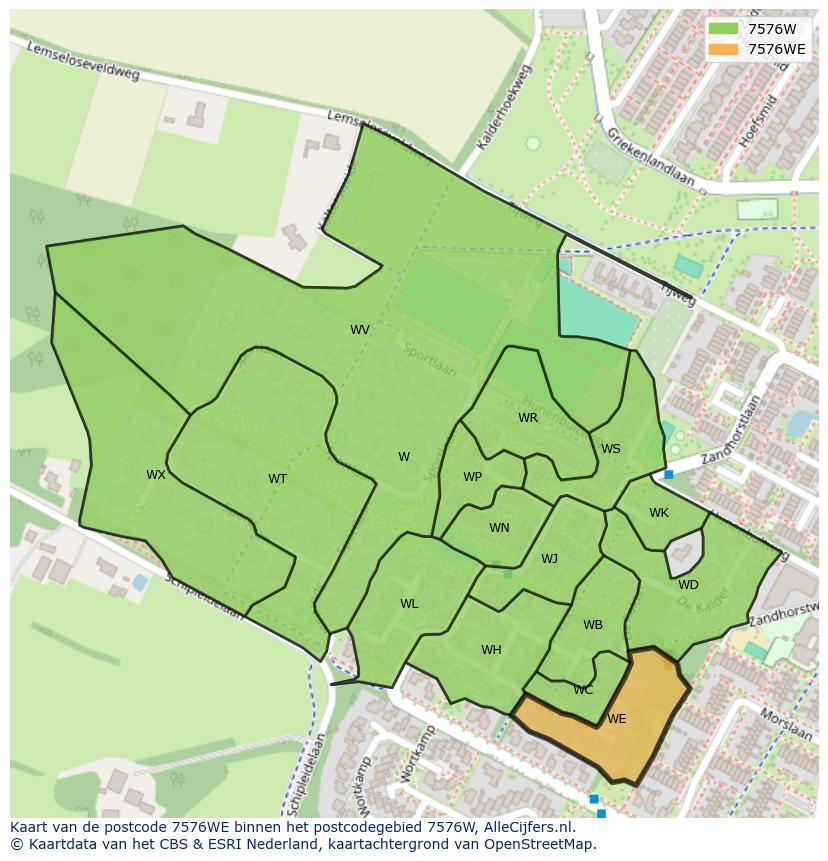 Afbeelding van het postcodegebied 7576 WE op de kaart.