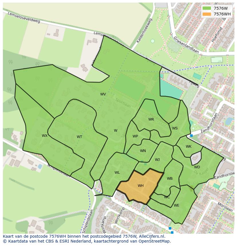 Afbeelding van het postcodegebied 7576 WH op de kaart.