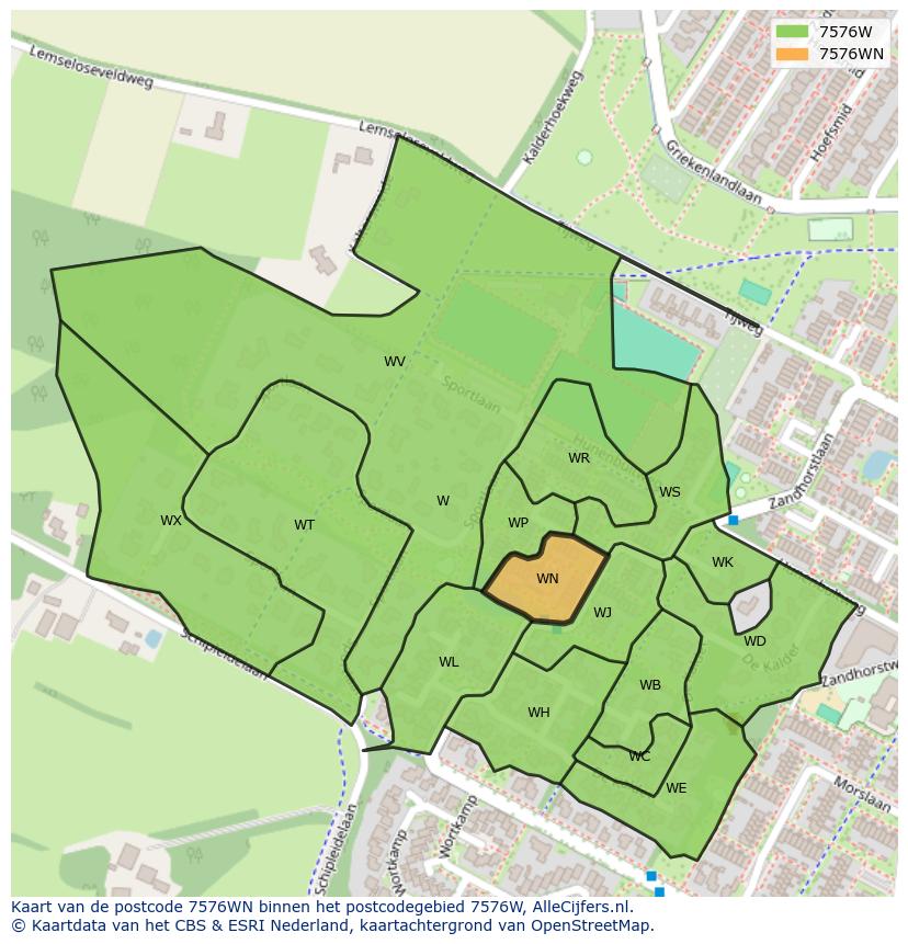 Afbeelding van het postcodegebied 7576 WN op de kaart.