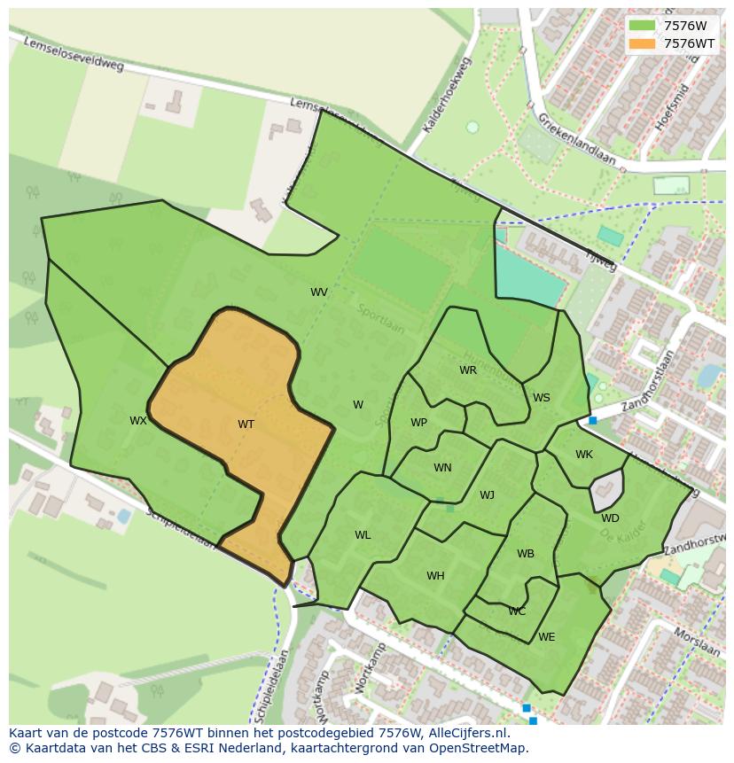 Afbeelding van het postcodegebied 7576 WT op de kaart.