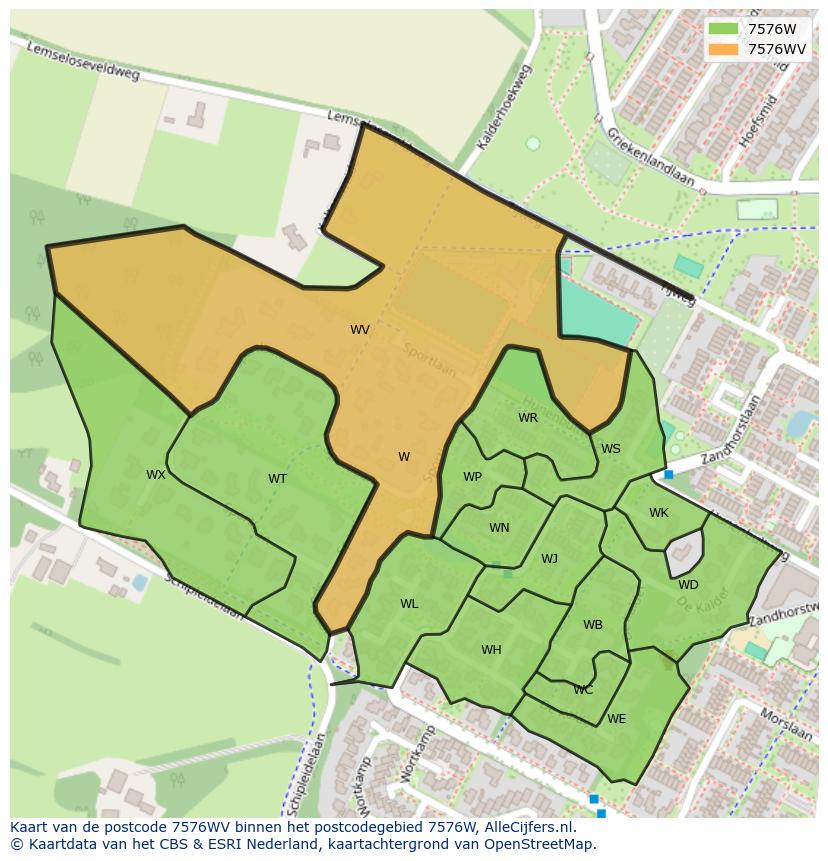 Afbeelding van het postcodegebied 7576 WV op de kaart.