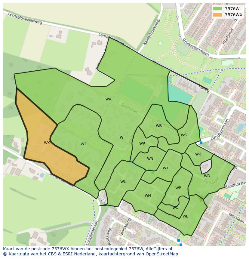 Afbeelding van het postcodegebied 7576 WX op de kaart.