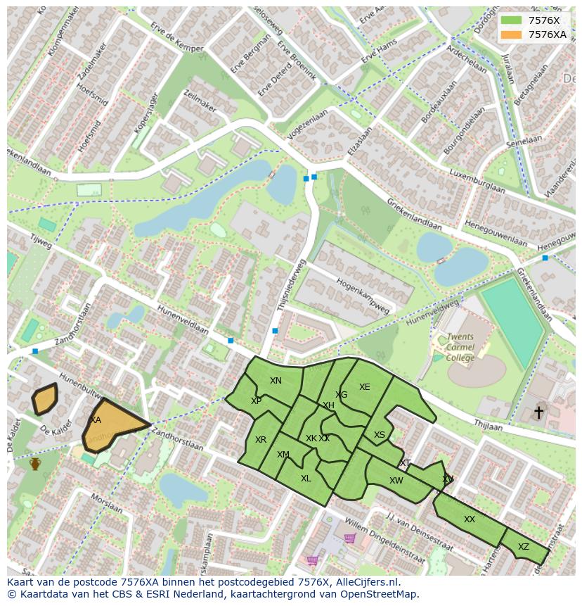 Afbeelding van het postcodegebied 7576 XA op de kaart.