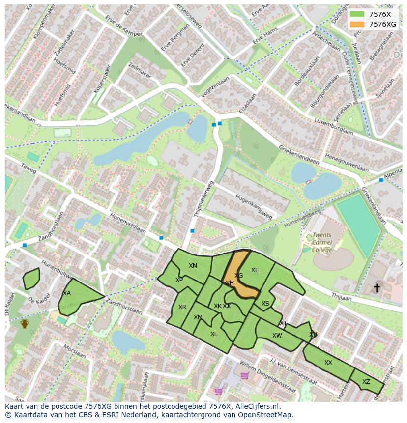 Afbeelding van het postcodegebied 7576 XG op de kaart.